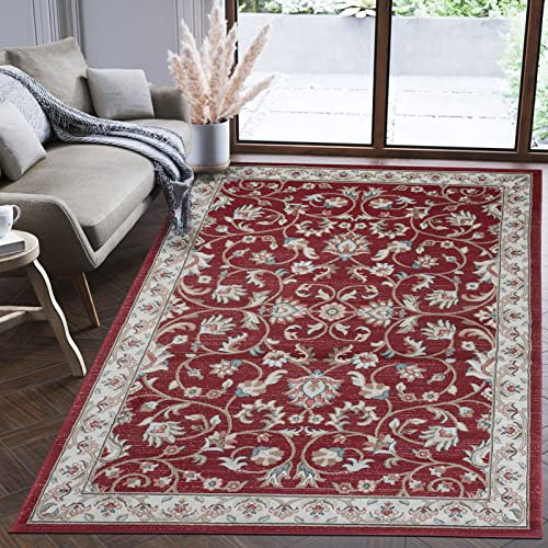 Mazovia Groß Teppich Flur 200x300cm Rot Klassisch Traditionell Weich | Teppich für Eingangsbereich Küche Büro Wohnzimmer Schlafzimmer Pflegeleicht Fußbodenheizungsgeeignet Kurzflor Synthetisch
