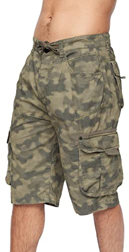 Crosshatch Mens Shorts Cargo Combat Camo Zipper Army Long Military Knee Length Men Zip Up Regular Fit Multi Pockets Cotton Pants Dark Green Camo 34