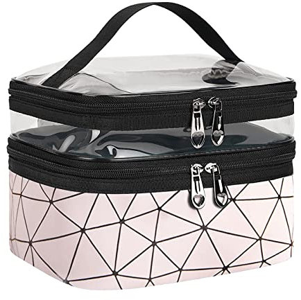 Large Capacity Travel Cosmetic Bag, Double Layer Makeup Bag, Portable Toiletry Bag with Compartment, Pink