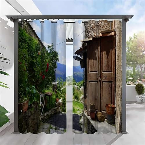 REDLEO Gazebo Tende oscuranti impermeabili per esterni, tende per pergola, con occhielli, termiche, per pergola, 132 x 213 cm, 2 pannelli con occhielli superiore e inferiore, finestra in legno