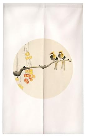 Surwin Rideau de Porte Japonais Long Tapisserie Noren Paysage Naturel en Lin, Fenêtre Rideaux Panneau Tenture Tapisserie Décoration pour Cuisine Chambre Maison (Oiseau Jaune,85x180cm)