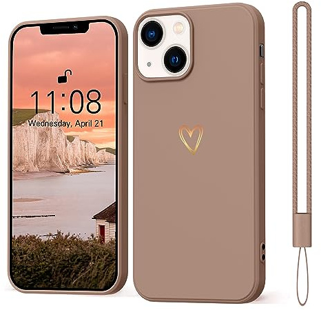 Mitetabo für Handyhülle iPhone 14 Hülle Gold Liebesherz,Mädchen Case Weich Silikon Slim Stoßfest Kratzfeste Süßes Gold Love Schutzhülle für iPhone 14 6.1 Braun