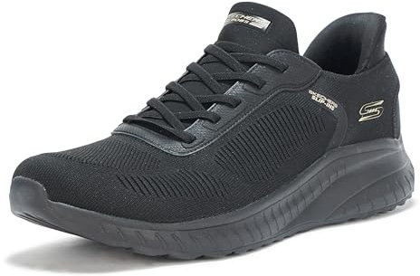 Skechers Women's Bobs Squad Chaos Current Muse Slip-On Sneakers, Black Textile, 5.5 UK