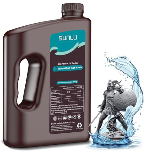 SUNLU Wasser-Waschen ABS 3D Drucker Harz 3KG, Kombiniert Eigenschaften von ABS Harz mit Wasser Abwaschbar Harz, Bessere Festigkeit 3D UV Harze für LCD DLP SLA 3D Druckers, Höhere Präzision,Dunkelgrau