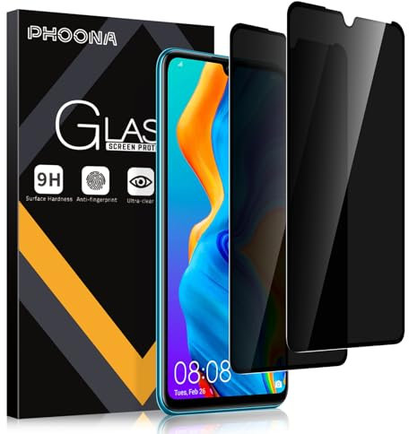 Phoona Sichtschutz Schutzfolie für Huawei P30 Lite/ P30 lite New Edition,[2 Stück] Anti Spy Displayschutzfolie, Privatsphäre Sichtschutzfolie 9H Härte Gehärtetes Glas Blasenfrei Privacy Folie