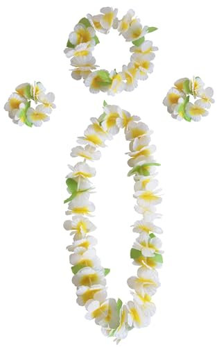 duoyif Hawaiiketten Hawaii Blumen Kette Blumenketten Hawaiian Kette Haarband Armbänder Hula Lei Hawaiiketten Blumenkette Für Hochzeit Cheerleading Fußball Jubelnde Sportspiele Strandpartys (O weiß)