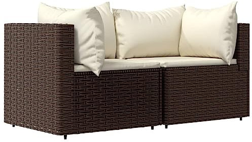 Makastle Modular Gartensofa 2-Sitzer Lounge Sofa mit Kissen, Garten Ecksofa Gartengarnitur Gartenstuhl, Klein Sitzgruppe Gartenlounge Sofa Balkonmöbel, Braun Poly Rattan