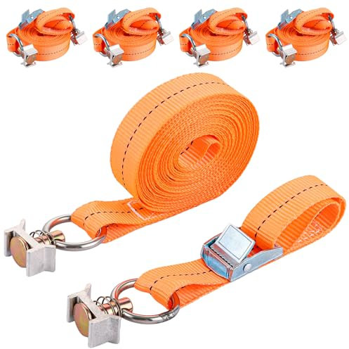 ZOFUN Lot de 4 sangles de serrage de 250 kg avec ajustement simple, sangles d'arrimage avec cliquet 5 m × 25 mm, sangle d'arrimage, sangle d'arrimage, sangle d'arrimage avec cliquet pour rail