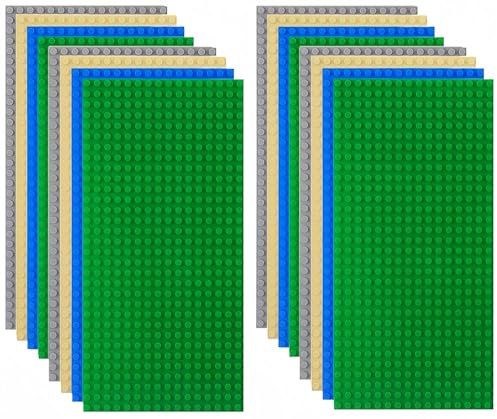 LATERN 16Pcs Classic Building Brick Baseplates, 12.5CM x 25CM Large Building Plates 16 x 32 Studs Stackable Building Boards for Building Bricks - 100% Compatible with All Major Brands (4 Color)