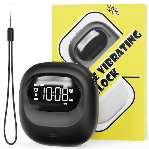 Kleiner Vibrationswecker für das Schlafzimmer, einstellbare Lautstärke, Typ-C-Ladegerät, Doppelalarm, Snooze, 12/24H, DST, Wochentag/Wochenende, Digital Uhr für Reisen, Studenten, Gehörloseg,