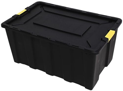 Large Plastic Storage Box with Lid - 150 Liters Capacity - Heavy Duty Black Container 36.2 x 22.8 x 16.5 in ( 92x58x42 cm) with Lockable Feature, Handles, and Strong Clips for Garage, Attic, Shed