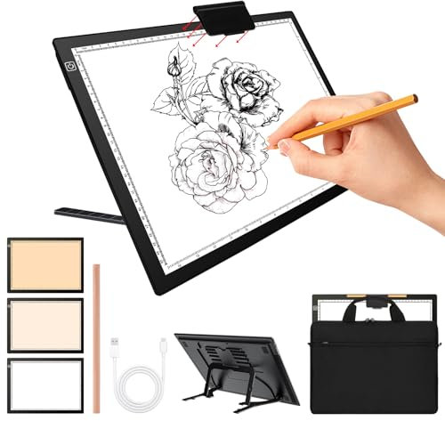 Lichtstativ A3 mit tragbarer Tragetasche, kabellose Lichtbox mit Ständer und Magnetclip oben, 3 Farbtemperaturen, stufenlos dimmbare wiederaufladbare Lichttafel für Diamantmalerei, Skizzieren
