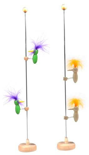 Muzrunq Holzspeckerspielzeug Doppelspecker Vogel auf einem Stabstastpol -Holzspielzeug mit Stabiler Basis, Vintage Crazy Hacking Bird Retro klassisches Schreibtisch Spielzeug 2pcs