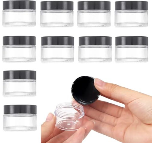 EIR 10 PCS Petite Contenants Cosmétiques,10 ML Pot Plastique avec Couvercle,Flacon Vide Voyage,Contenant Voyage,Mini Boite Plastique,pour Cosmétiques,Lotion,Crèmes,Baume à Lèvres
