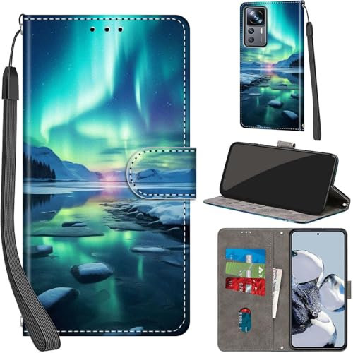 Handyhülle für Xiaomi 12T/12T Pro 5G Hülle PU Leder Schutzhülle Klappbar mit Kartenfach Ständer Handytasche mit Kameraschutz Flip Case Klapphülle für Xiaomi 12T, Schneeberg