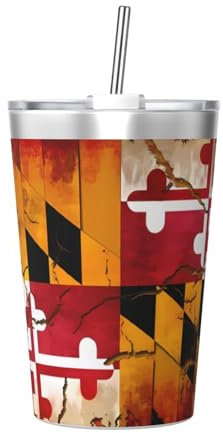 Vintage-Holz-Trinkflasche mit Maryland-Flagge, 340 ml, hält Getränke 12 Stunden heiß, auslaufsicher und frei von BPA
