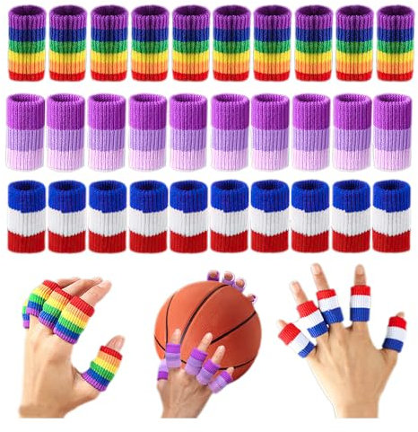 Bekecidi 30 Stück Fingerhülsen, elastische Fingerschützer, Fingerkompressionshülsen, Unterstützung, Nylon, atmungsaktive Fingerhülsen, Regenbogen-Fingerabdeckungen für Basketball, Badminton, Sport