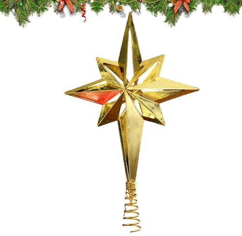 Cima 'albero dorata 'albero di Natale, puntale per albero di Natale | Decorazione natalizia in oro sulla cima 'albero - Decorazione per albero di Natale con cima d'albero in oro cavo per centri commer