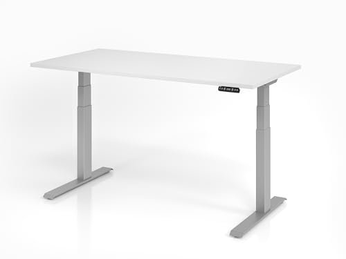 höhenverstellbarer Schreibtisch Basic – Weiß/Silber, C-Fuß-Gestell, 64-129 cm Arbeitshöhe, TÜV/GS-zertifiziert, in 120 cm, 160 cm oder 180 cm Breite (Schreibtisch 160)