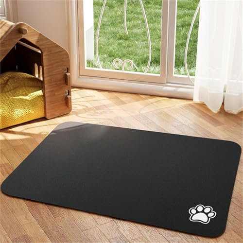 Hearda Pet Mats for Food Bowls Water Absorbent, Pet Food Mat Non Slip Quick Dry Cat Feeding Mat Diatomite Pet Feeding Mat Dog Bowl Mats Durable Water Dispenser Mat (40x60cm,Black Q)