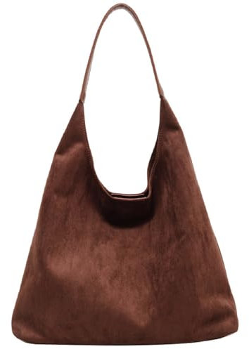FYBlossom Damen Wildleder Schultertasche Suede Tote Bag, Groß Handtasche Damen Tragetasche Hobo Taschen Shopper, Casual Umhängetasche Henkeltasche Für Arbeit Schul Einkaufen Reisen (Stil A/Kaffee)