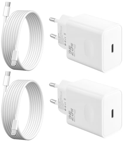 Chargeur Rapide pour iPhone, (2-Pack) Certifié Apple MFi 25W USB C Adaptateur Secteur avec 1,5 m USB C Lightning Câble pour iPhone 14/14 Plus/14 Pro/14 Pro Max/13 Mini/13 12 11 /SE/X/XS/XR/Pad