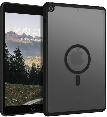 VENINGO for iPad 9th Generation Case, Case for iPad 8th/7th Generation,Magnetic Ring Matte Translucent Back Soft TPU Bumper Shockproof 360 Protective Slim for iPad 10.2 Inch Case, Black
