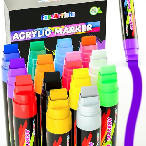 FansArriche Acrylmarker, 15mm Jumbo Filzspitze, 14 Farben Wasserfeste und Langlebige Lackstifte zum Markieren, Acrylmarker für Steine, Wasserfest, Schilder, Kalligraphie und Gemälde Outdoor