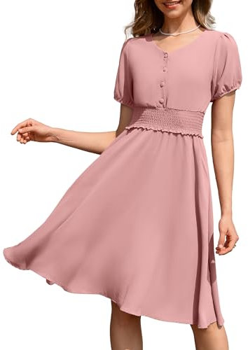WedTrend Robe de cocktail élégante pour femme - Style rétro années 50 - Avec poches, rose poudré, L