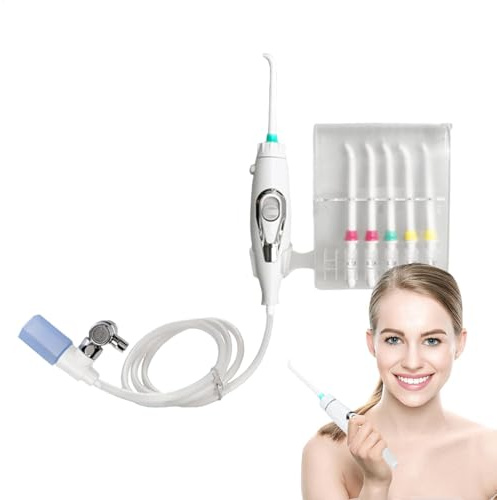 Luieonm Idropulsore per rubinetto, irrigatore orale a 6 ugelli, non elettrico, per la sicurezza 'igiene orale, pulizia dei denti regolabile a lunga durata