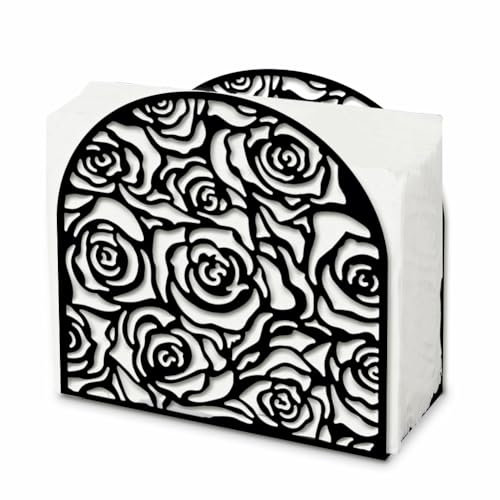 SUPERDANT Serviettenspender Mit Rosenmotiv Viele Rosen Serviettenständer Moderner Servietten Halter Aus Metall Napkin Holder Für Tische Küche Hotel Restaurants Pini Dekor