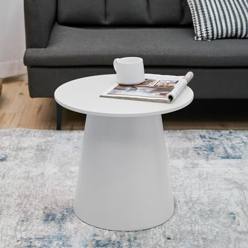 [en.casa] Tavolino da caffè Tavolo Basso con Base a Cono Troncato e Piano Rotondo Tavolino Laterale da Divano 40 x Ø44 cm Bianco