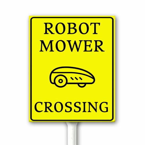 Schild mit Pfahl, gelbes Warnschild für Robotermäher, Tier, Vorsicht, Dekoration für Zaun, Rasen, Garten, Straße, 18 x 22 cm, stabiles Aluminium, rostfrei, lichtbeständig, einfache Installation