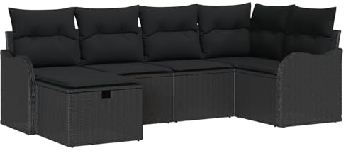 vidaXL Garten-Sofa-Set 6 pcs Schwarz 232,5 x 122,5 x 85 cm Poly Rattan, Garten- und Terrassen-Sofaset, modulares Design, UV-beständige Möbel, Bequeme Sitzgelegenheiten, abnehmbare Kissen