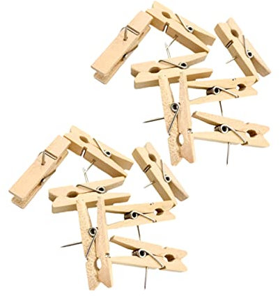 Housoutil 20 Stück hölzerne Pinnnadelklammern für Fotos, Papiere, Mehrzweck-Reißzwecken mit Nadel für Büro, Heimdekoration und DIY-Projekte für Pinnwände und Kunstdisplays