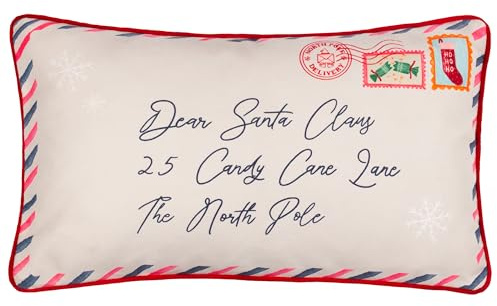 furn. Dear Santa Feather Filled Cushion (Multicolour - 30x50cm) | Reversible Festive Christmas Holiday Motif Santa Letter Decorative Pillow
