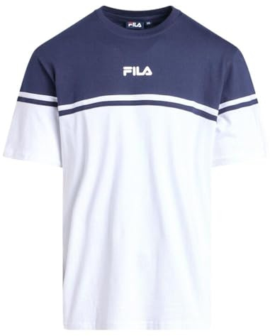 FILA T-Shirt White/Navy Man Print, Marine, M