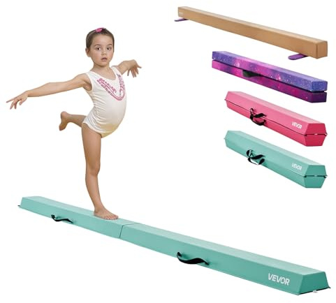 VEVOR 8FT Folding Balance Beam for Kids, 200LBS Stable Support Gymnastics Floor Beam with Non-Slip Mats, Gymnastics Training Equipment with Anti-Slip Bottom and Carrying Bag for Home Gym, Mint Green