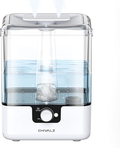 CHIVALZ Top Fill Luftbefeuchter für Große Räume, 6L mit Nachtlicht, 360°Drehbare Düse Humidifier, 26dB, 50H Aroma Diffuser für Schlafzimmer Kinderzimmer Pflanzen Baby, Weiß, 1 Pack+2 Mist Outlets