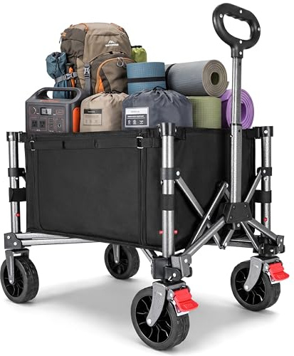 YEAUPE PRO Carro Playa Plegable con Ruedas Diseño Compacto 65L Negro | Capacidad de 50 kg, mango ajustable, ruedas extraíbles y acceso lateral para jardín, hogar, compras y transporte diario
