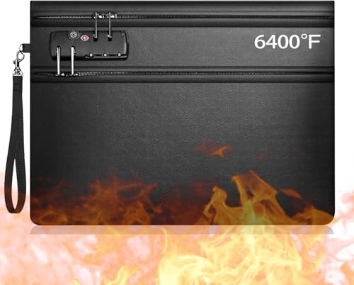 GoldOars Fireproof Document Bags with Lock 35x26cm Water & Fire Poof Money Bag Dual Compartments Fireproof Safe Storage with Zipper for Cash Passport Jewelry Valuables