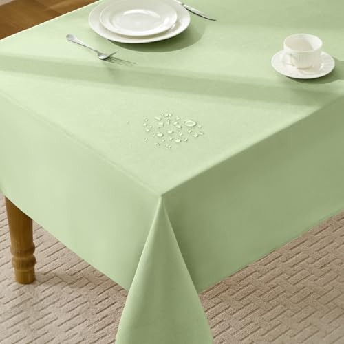 FIBORIA Outdoor Tischdecke Abwaschbar Rechteckig 140x180 cm Hellgrün Aus 210 GSM Leinenoptik Tischdecken Wasserabweisende Tischtuch Tischwäsche Wohnzimmertisch Für Camping,Garten,Hochzeiten,Ostern