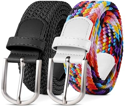YOUCHAN 2er-Pack Gürtel für Damen und Herren Gürtel Elastische Flechtgürtel 3,3 cm Stretchgürtel mit Verstellbarer Dehnbarer Stoffgürtel Unisex