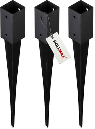 HOLLMAX 3 Stk Einschlaghülse/Bodenhülse (71 mm), pulverbeschichtet, schwarz, für Vierkantpfosten
