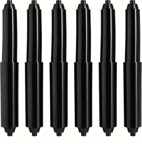 Funver 6pcs Spring Loaded Toilet Paper Holder Replacement Rods, 16cm Plastic Toilet Tissue Roll Insert Spindle Tube Bar with Adjustable Spring Mechanism for Standard Bathroom Fixtures (Black)