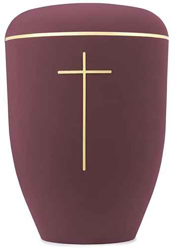 VELORA Urne mit Kreuz - Biologisch Abbaubare Natururne aus Verrottbarem Material - Ideal für Erdbestattung & Beisetzung Erwachsener - Dezente Goldene Verzierung - Würdevolles Andenken