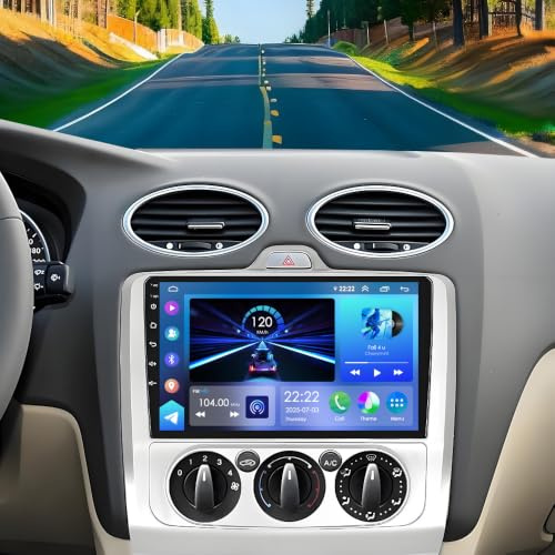 2G+64G Android 15 Autoradio für Ford Focus MK2 MK II 2004-2011 mit Carplay & Android Auto, Doppel-Din Autoradio mit 9 Zoll HD Touchscreen, FM/RDS, GPS Navi, Rückfahrkamera, Mikrofon, Lenkradsteuerung