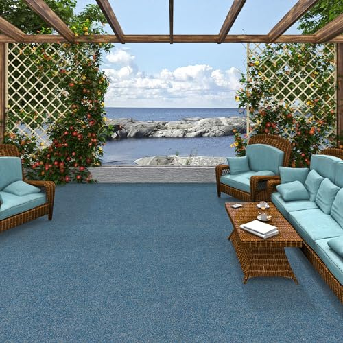Snapstyle Komfort Kunstrasen Rasenteppich mit Noppen Wasserdurchlässig für Balkon Terrasse Kingston Blau in 19 Größen