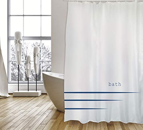MSV Cotexsa by Premium Anti-Schimmel Textil Duschvorhang - Anti-Bakteriell, waschbar, 100% wasserdicht, mit 12 Duschvorhangringen - Polyester, „Bath “ Weiß 180x200cm – Made in Spain