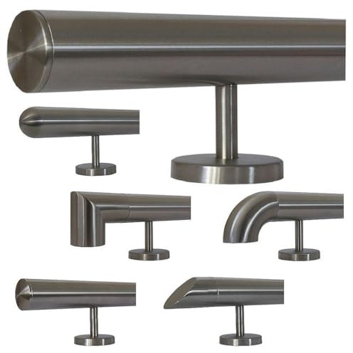 TIBU Edelstahl Handlauf 30-600cm Wandhandlauf 33,7 mm Treppengeländer mit geraden Edelstahlhalter - Länge 30 cm und Ende gerade Kappe